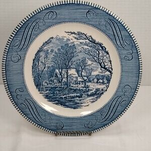 Currier & Ives Royal China Plate The‎ Old Grist Mill Underglaze Print Blue White